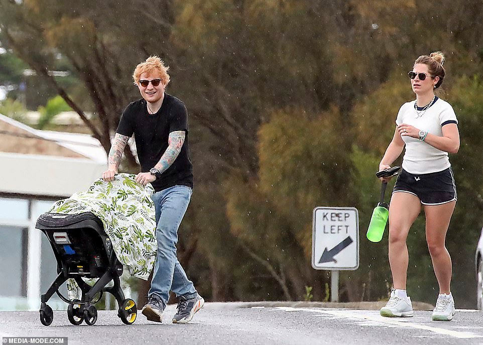Ed Sheeran on a walk with his wife Cherry Seaborn and 7-month-old daughter Lyra