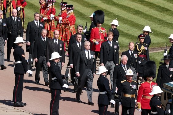 The procession to St George's Chapel at Windsor Castle involved nine members of the Royal Family. Last goodbye: Buried Prince Philip