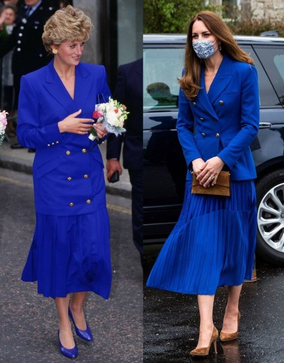 Kate Middleton in Royal blue styling inspired by Princess Diana