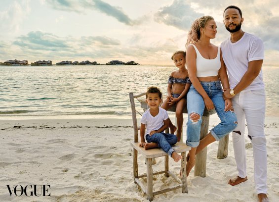 Chrissy Teigen and John Legend with the children in a photoshoot for Vogue Thailand