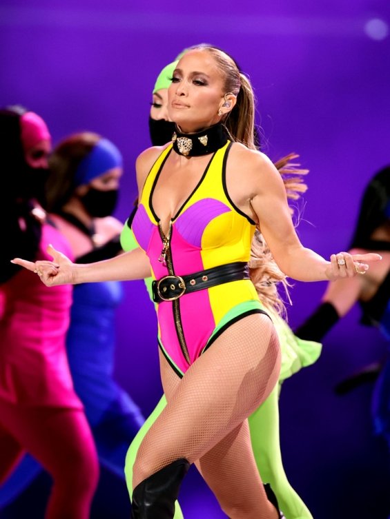 Fashion house Roberto Cavalli made a yellow creation for Jennifer Lopez.