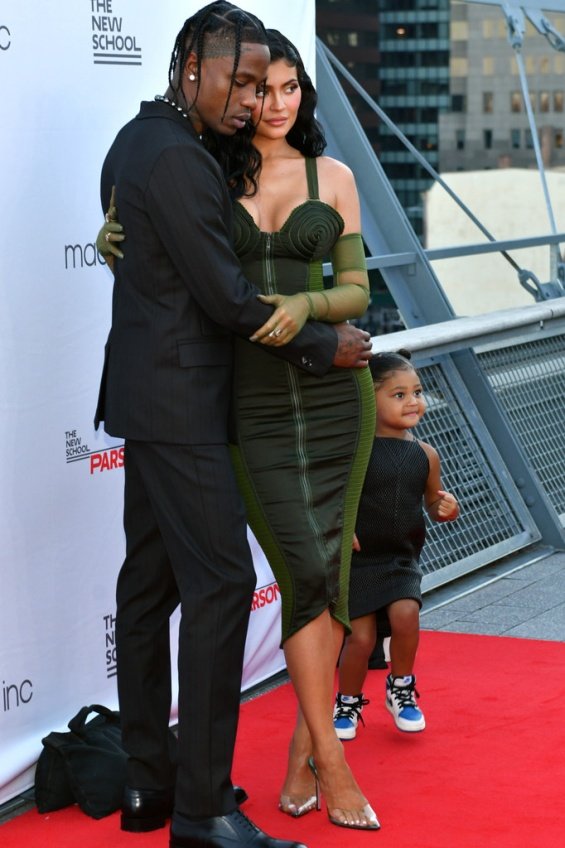 Kylie Jenner with Travis Scott and daughter Stormy on the red carpet in New York