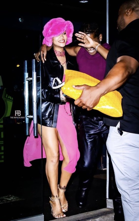 Rihanna in a see-through pink dress with a high slit for going out with boyfriend ASAP Rocky