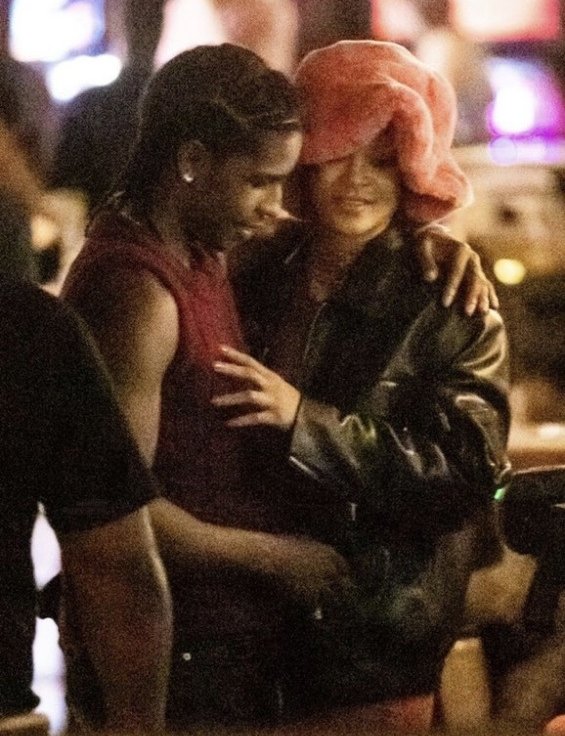 Rihanna in a see-through pink dress with a high slit for going out with boyfriend ASAP Rocky