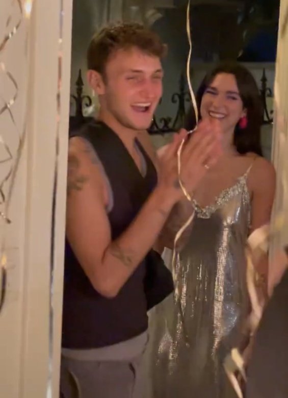 Dua Lipa in a Versace dress at the birthday party that surprised boyfriend Anwar Hadid