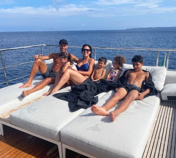 Cristiano Ronaldo and Georgina with their four children relax on a luxury yacht in Mallorca