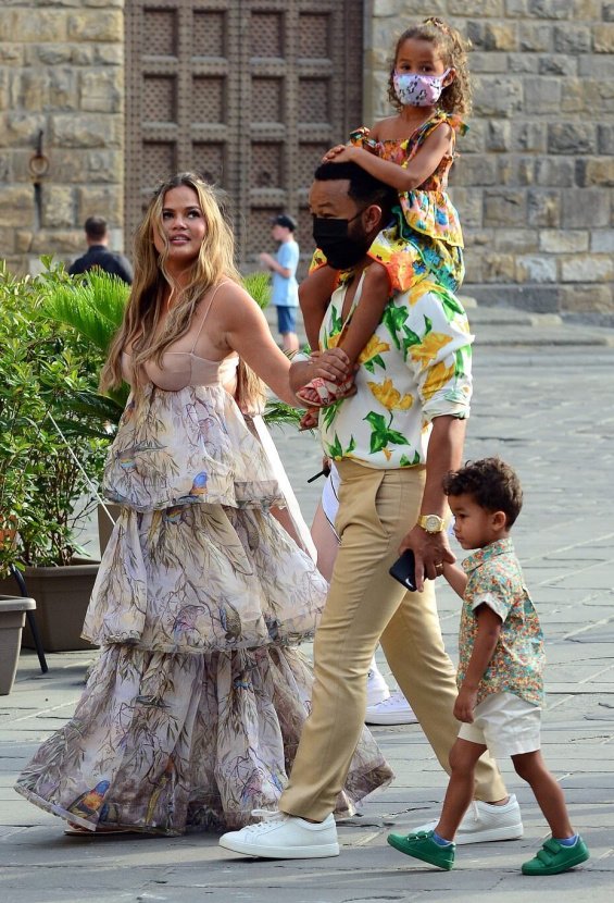 Chrissy Teigen and John Legend with cute kids Luna and Miles on vacation in Florence