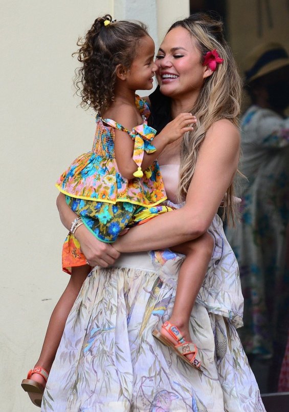 Chrissy Teigen and John Legend with cute kids Luna and Miles on vacation in Florence