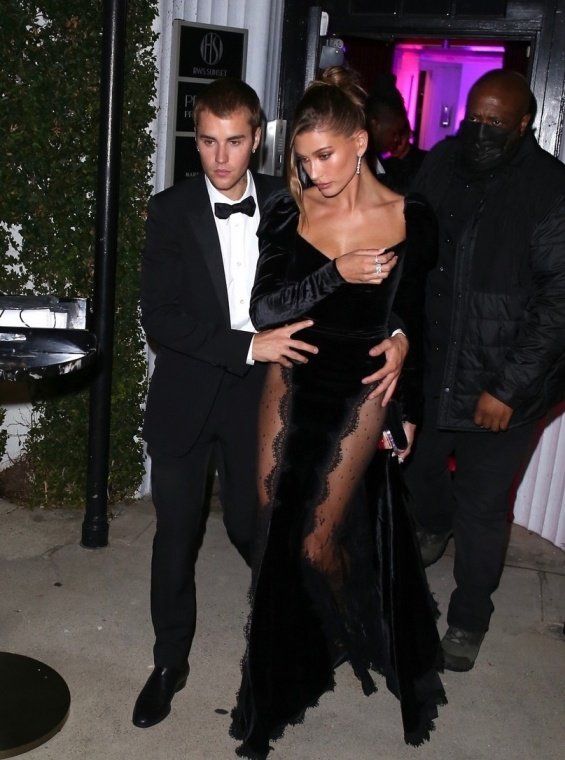 Justin and Hailey Bieber glamorous couple at a party in West Hollywood