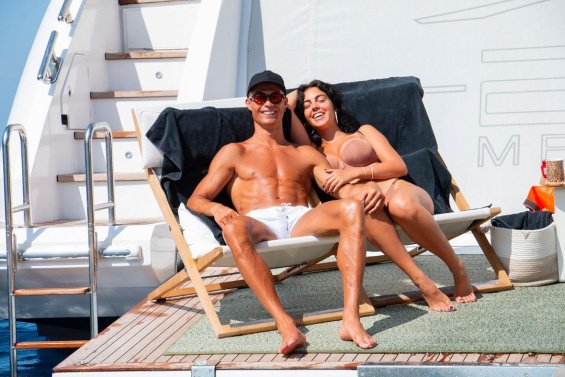 Cristiano Ronaldo and Georgina with their four children relax on a luxury yacht in Mallorca