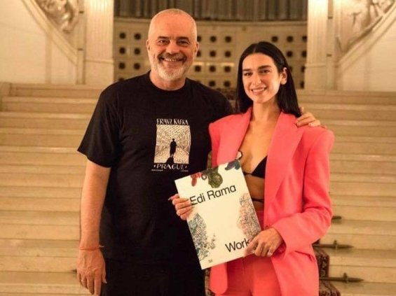 Dua Lipa with her boyfriend and family in Albania at a reception with the Prime Minister and Mayor of Tirana