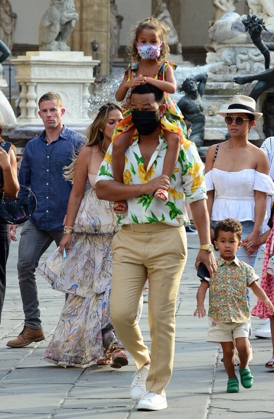 Chrissy Teigen and John Legend with cute kids Luna and Miles on vacation in Florence