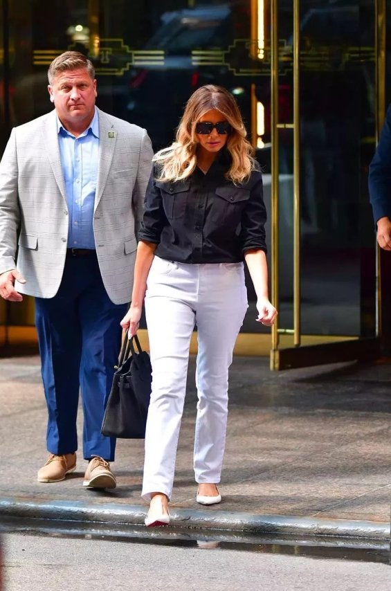 Melania was seen leaving the Trump Tower skyscraper