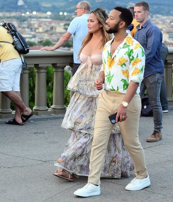 Chrissy Teigen and John Legend with cute kids Luna and Miles on vacation in Florence