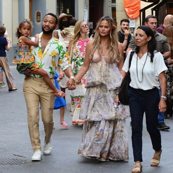 Chrissy Teigen and John Legend with cute kids Luna and Miles on vacation in Florence