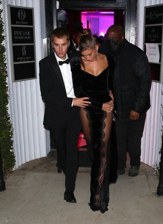 Justin and Hailey Bieber glamorous couple at a party in West Hollywood