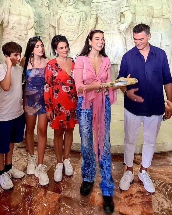 Dua Lipa with her boyfriend and family in Albania at a reception with the Prime Minister and Mayor of Tirana