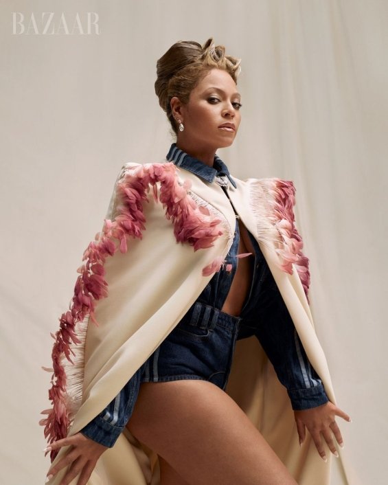 Beyoncé experiments stylistically in an editorial for Harper's Bazaar