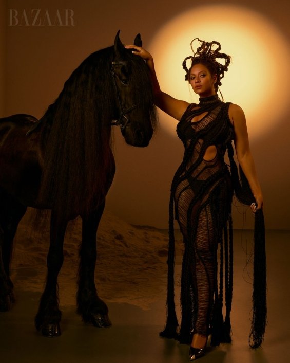 Beyoncé experiments stylistically in an editorial for Harper's Bazaar