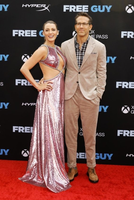 Couple in style: Blake Lively glamorous in a dazzling creation alongside Ryan Reynolds at the premiere