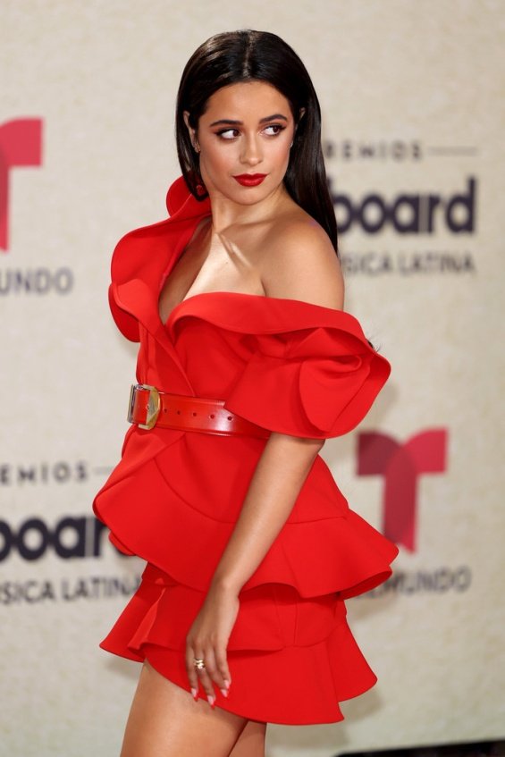 Camila Cabello in a red creation by Eli Saab at the Billboard Latin Music Awards