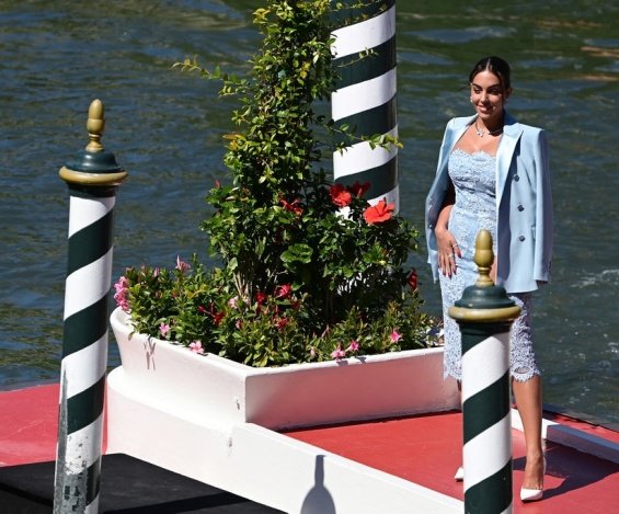 Georgina Rodríguez in two fashion stylings by Ermanno Scervino at the Venice Film Festival