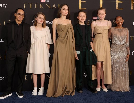 Angelina Jolie with five of her children at the premiere of Eternals