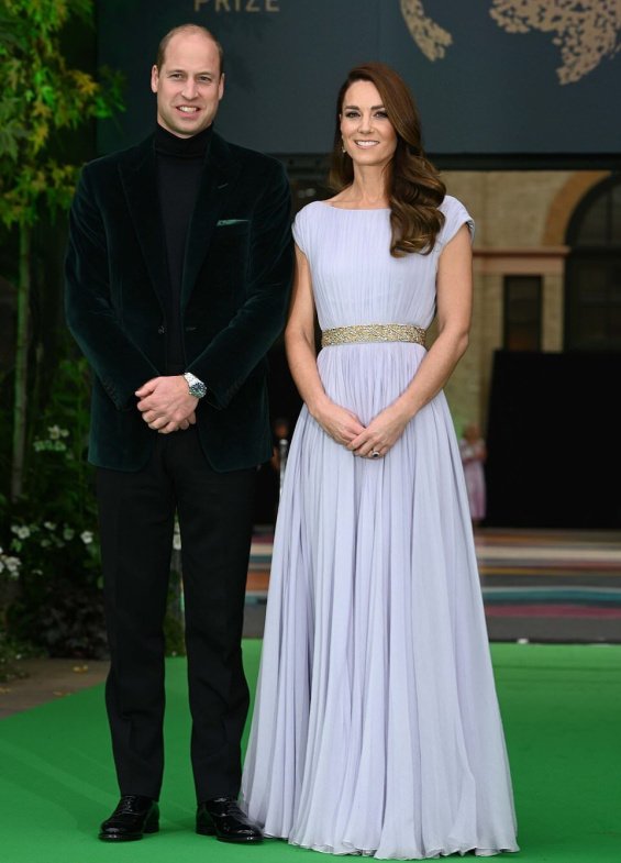 Duchess Catherine in a creation by Alexander McQueen with Prince William at an awards ceremony in London