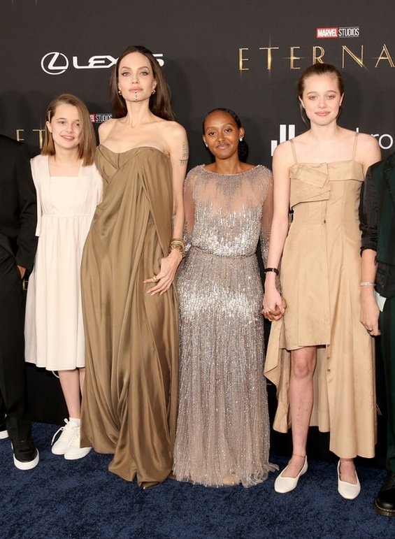 Angelina Jolie with five of her children at the premiere of Eternals