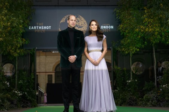 Duchess Catherine in a creation by Alexander McQueen with Prince William at an awards ceremony in London
