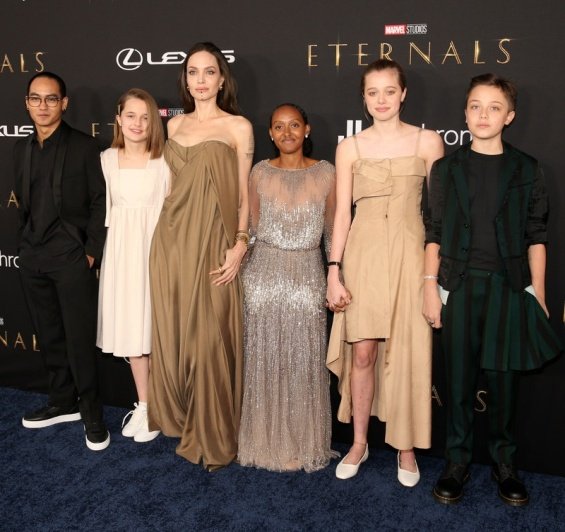 Angelina Jolie with five of her children at the premiere of Eternals
