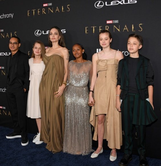 Angelina Jolie with five of her children at the premiere of Eternals