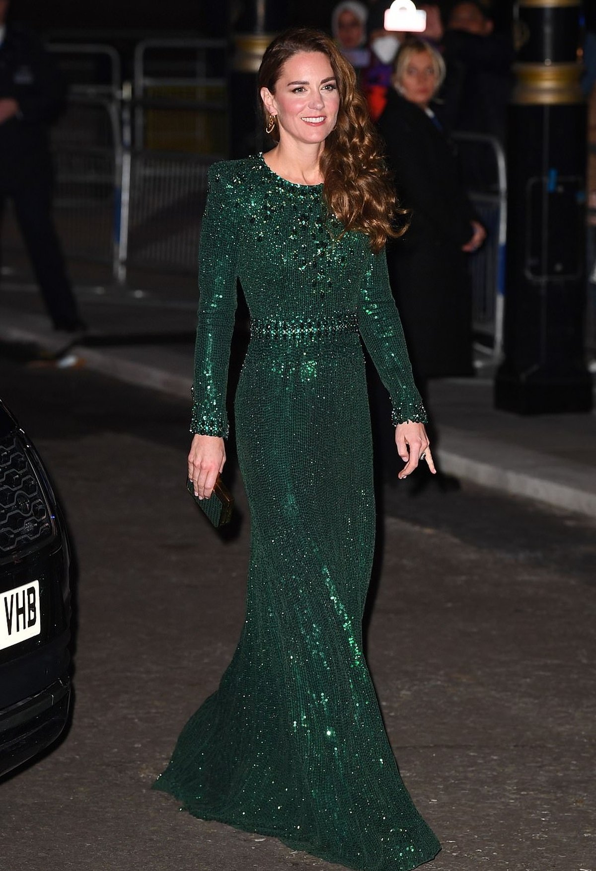 Duchess Catherine in an emerald green dress at a London event