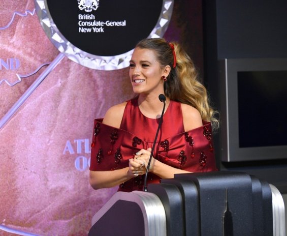 Blake Lively beauty in a red dress at an event in New York