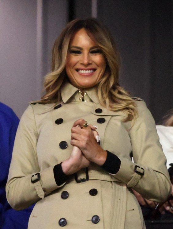 Melania Trump alongside Donald at a baseball game - A video in which "rolls her eyes" became a Twitter hit