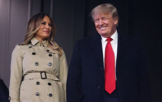 Melania Trump alongside Donald at a baseball game - A video in which "rolls her eyes" became a Twitter hit