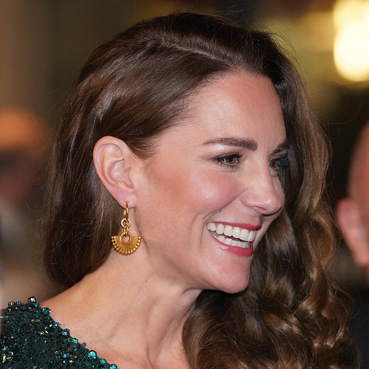 Duchess Catherine in an emerald green dress at a London event