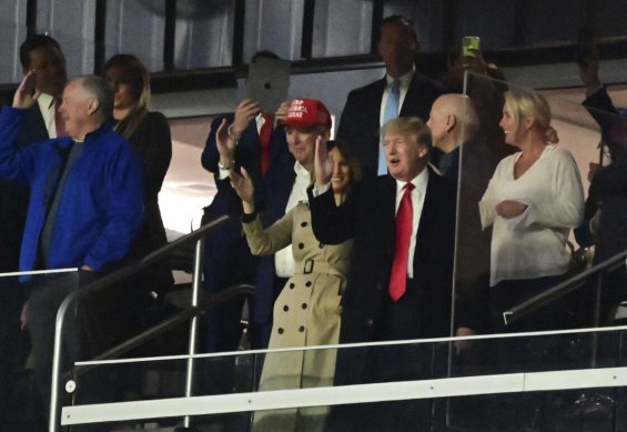 Melania Trump alongside Donald at a baseball game - A video in which "rolls her eyes" became a Twitter hit