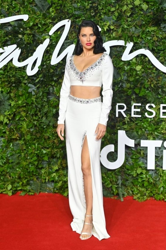 Adriana Lima in a white creation at the London Fashion Awards