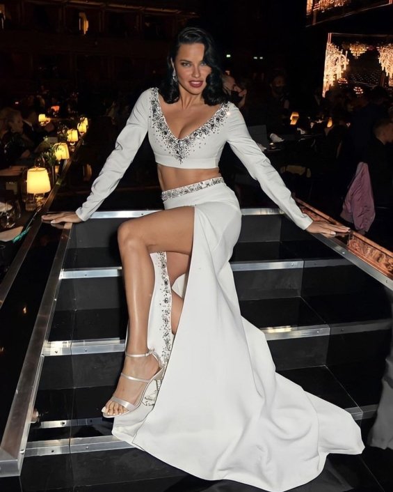 Adriana Lima in a white creation at the London Fashion Awards