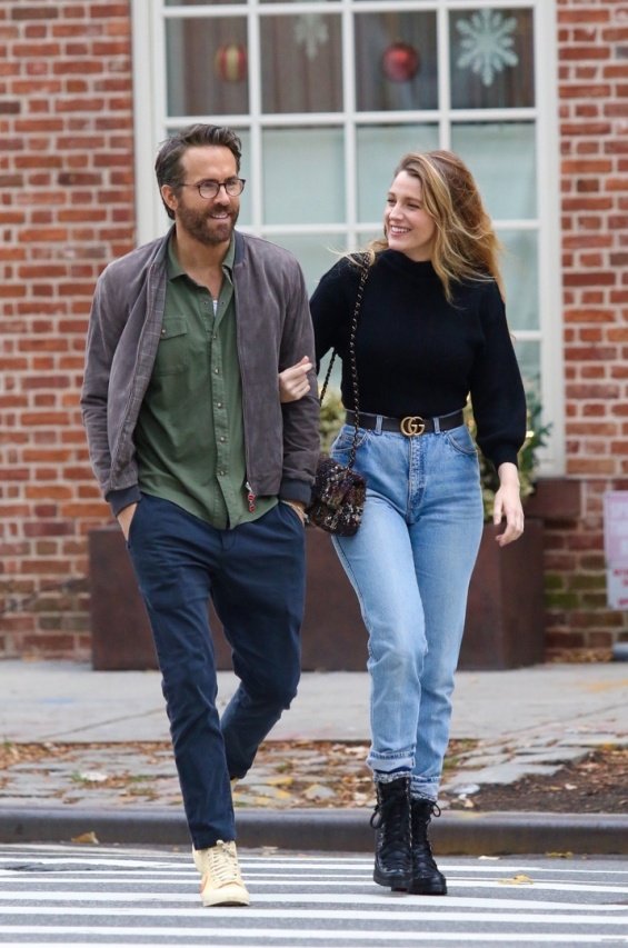 Blake Lively and Ryan Reynolds photographed on a walk with their eldest daughter
