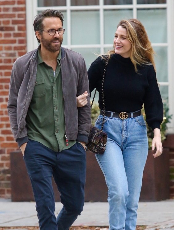 Blake Lively and Ryan Reynolds photographed on a walk with their eldest daughter