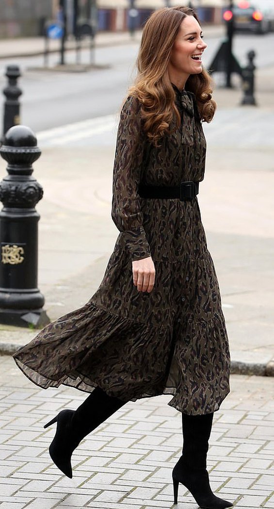 Duchess Catherine is elegant in a leopard print dress in London