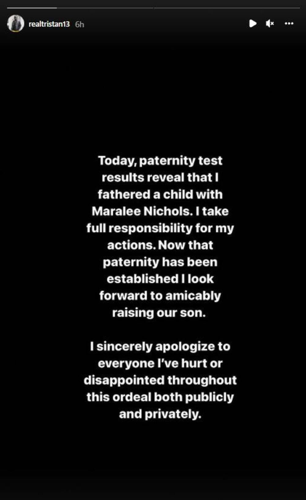 Tristan Thompson publicly apologizes to Khloé Kardashian after a DNA test showed he was the father of the child with his instructor