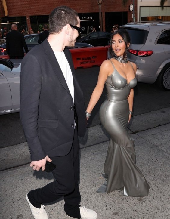 Kim Kardashian highlights curves in silver creation with new boyfriend Pete Davidson