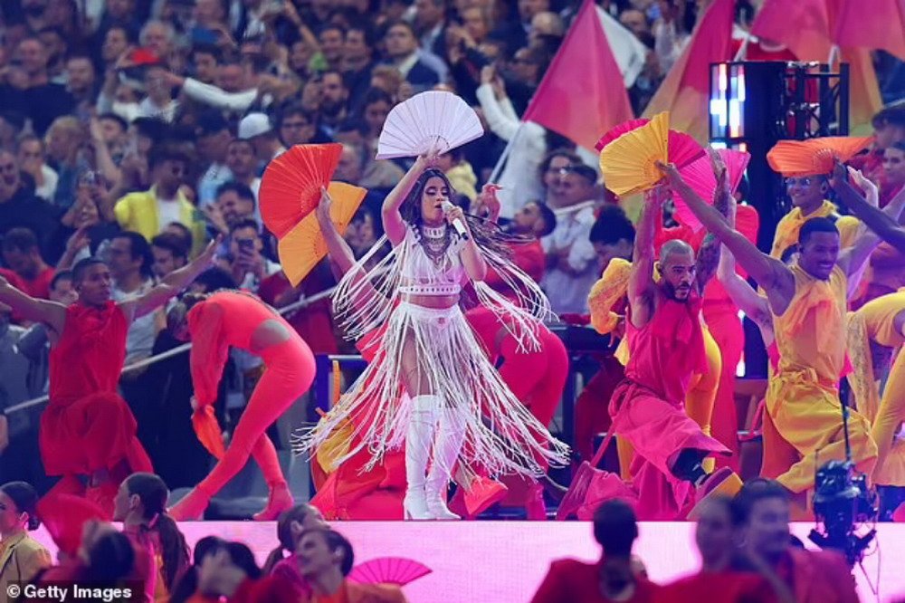 Camila Cabello in a bold outfit performed in the final of the Champions League