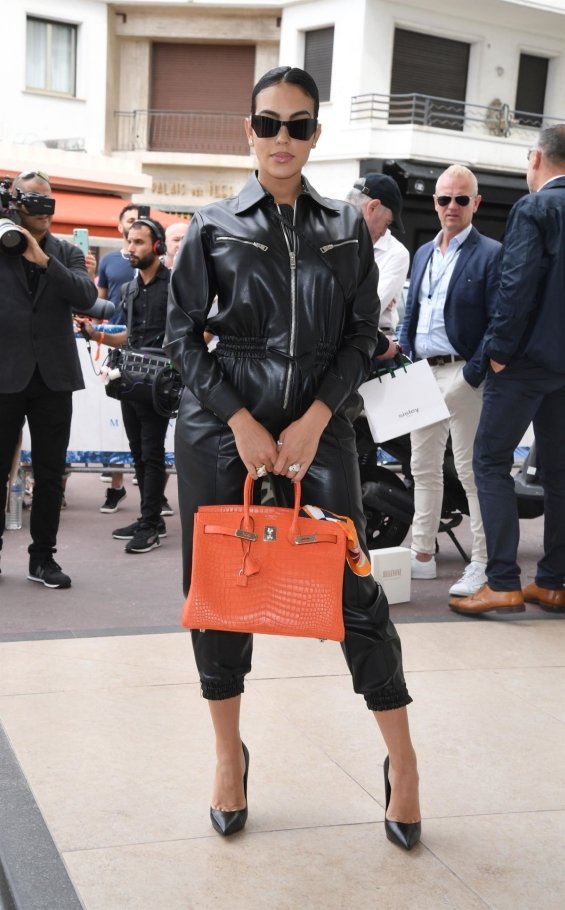 Georgina Rodríguez in a leather jumpsuit arrived in Cannes