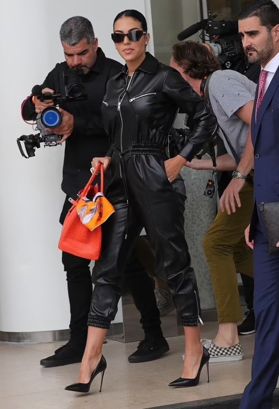 Georgina Rodríguez in a leather jumpsuit arrived in Cannes