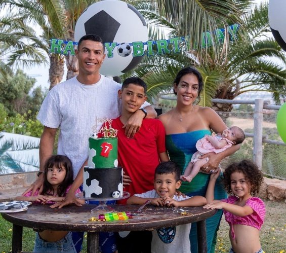 Ronaldo and Georgina with their five children at their eldest son's birthday party in Mallorca