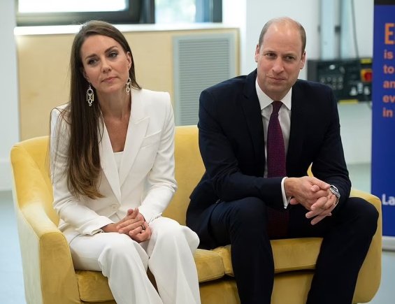 Duchess Catherine in an elegant suite at an event with Prince William